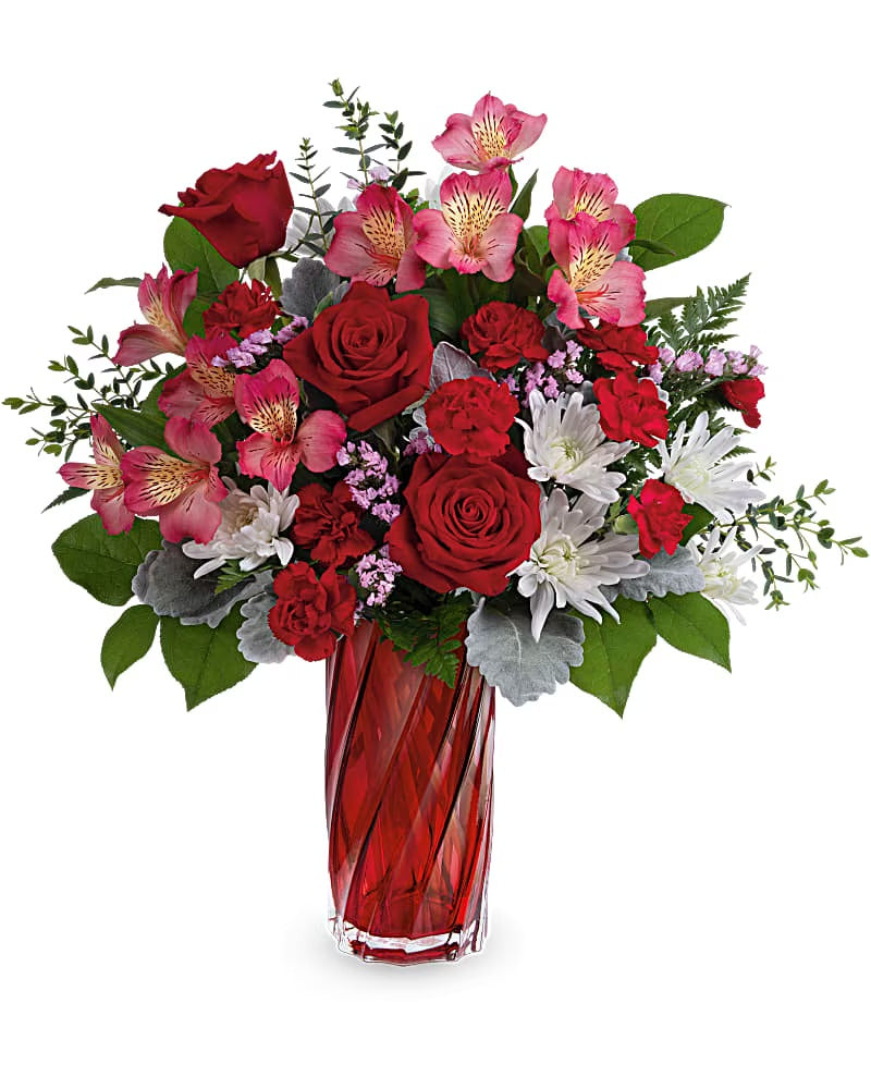 Teleflora’s Swirling Splendor-Graceful swirling flower arrangement for an elegant anniversary